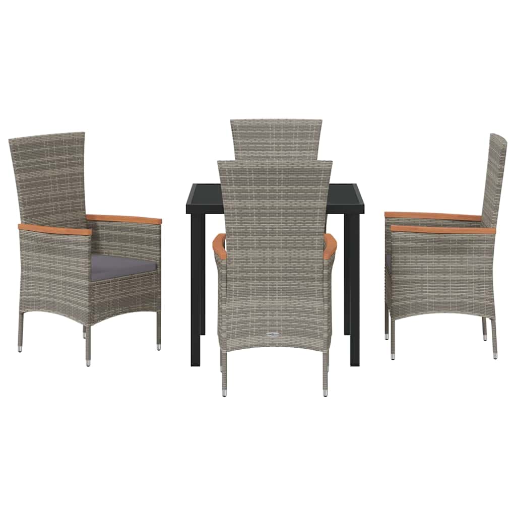 Set da Pranzo per Giardino con cuscino 5 pcs Grigio Poly Rattan - homemem39