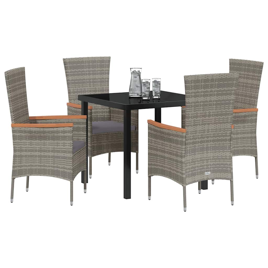 Set da Pranzo per Giardino con cuscino 5 pcs Grigio Poly Rattan - homemem39