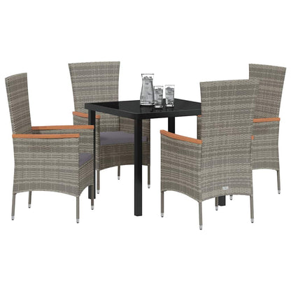 Set da Pranzo per Giardino con cuscino 5 pcs Grigio Poly Rattan - homemem39