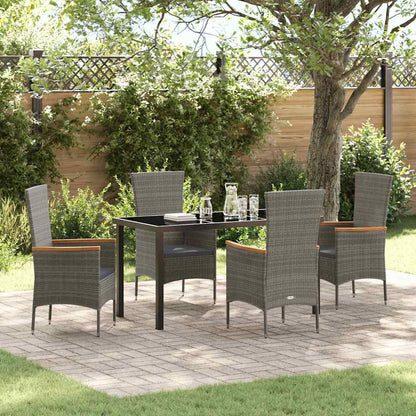 Set da Pranzo per Giardino con cuscino 5 pcs Grigio Poly Rattan - homemem39