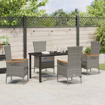 Set da Pranzo per Giardino con cuscino 5 pcs Grigio Poly Rattan - homemem39