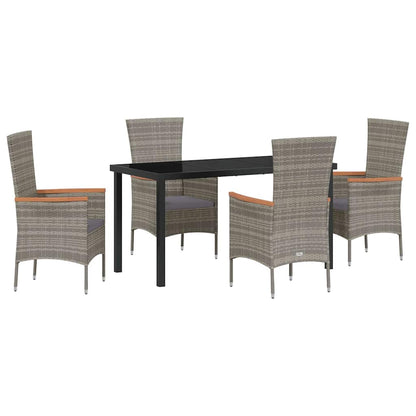 Set da Pranzo per Giardino con cuscino 5 pcs Grigio Poly Rattan - homemem39