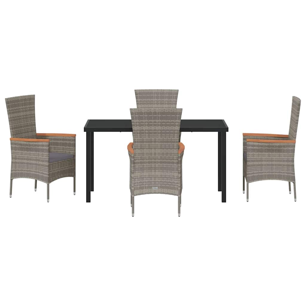 Set da Pranzo per Giardino con cuscino 5 pcs Grigio Poly Rattan - homemem39