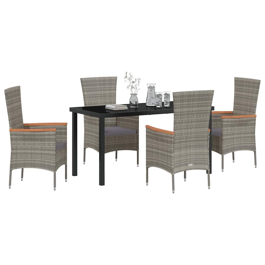 Set da Pranzo per Giardino con cuscino 5 pcs Grigio Poly Rattan - homemem39