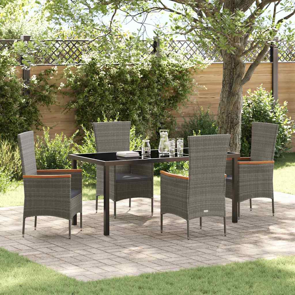 Set da Pranzo per Giardino con cuscino 5 pcs Grigio