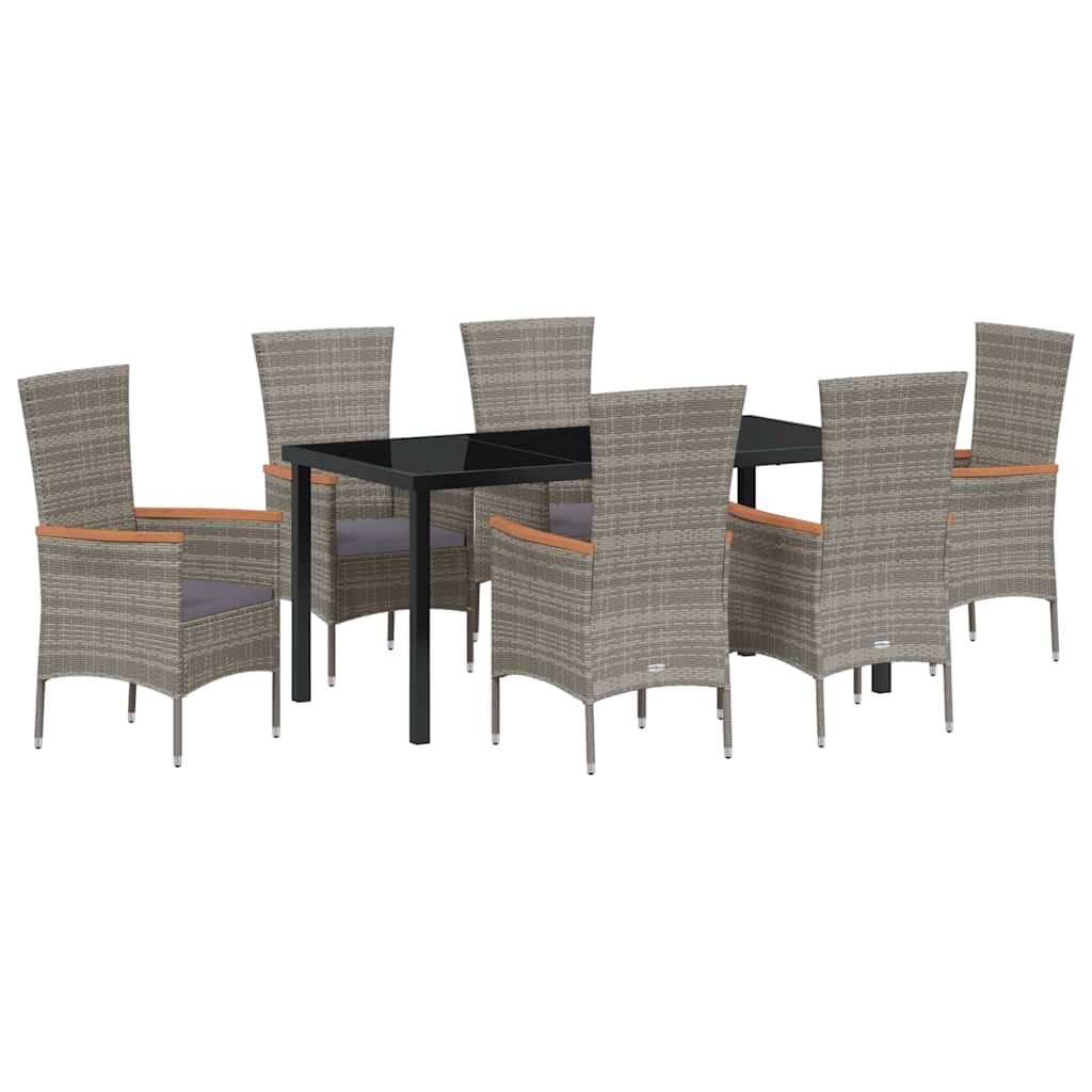 Set da Pranzo per Giardino con cuscino 7 pcs Grigio Poly Rattan - homemem39
