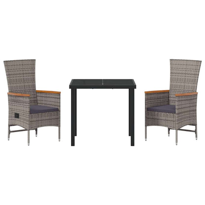 Set da Pranzo per Giardino con cuscino 3 pcs Grigio Poly Rattan - homemem39