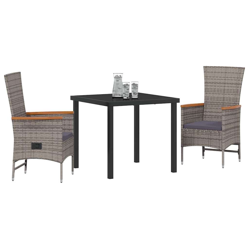 Set da Pranzo per Giardino con cuscino 3 pcs Grigio Poly Rattan - homemem39