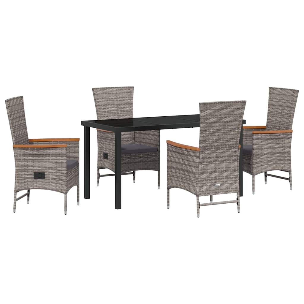 Set da Pranzo per Giardino con cuscino 5 pcs Grigio Poly Rattan - homemem39