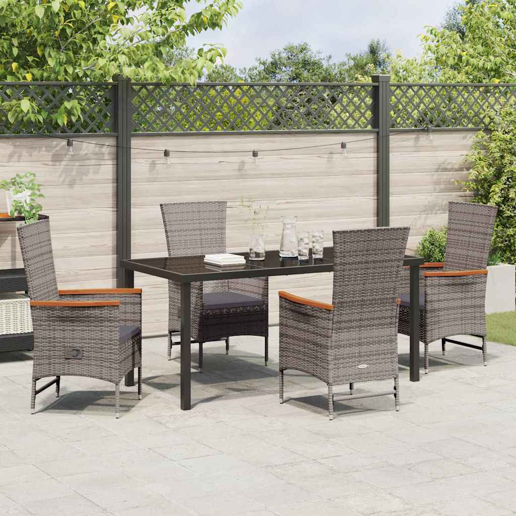 Set da Pranzo per Giardino con cuscino 5 pcs Grigio Poly Rattan - homemem39
