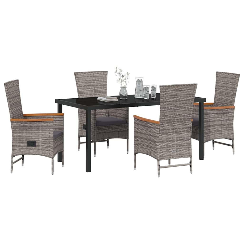 Set da Pranzo per Giardino con cuscino 5 pcs Grigio Poly Rattan - homemem39