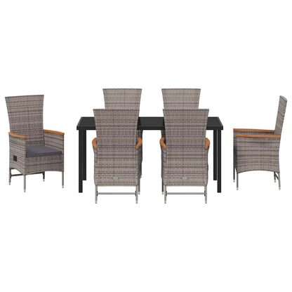 Set da Pranzo per Giardino con cuscino 7 pcs Grigio Poly Rattan - homemem39