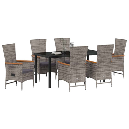 Set da Pranzo per Giardino con cuscino 7 pcs Grigio Poly Rattan - homemem39