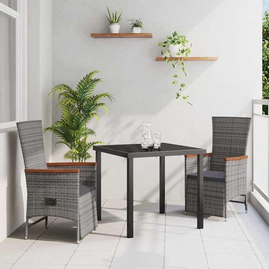 Set da Pranzo per Giardino con cuscino 3 pcs Grigio Poly Rattan - homemem39