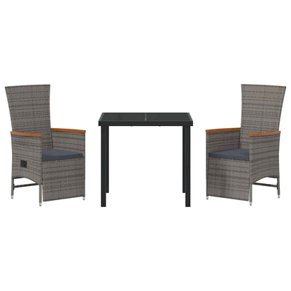 Set da Pranzo per Giardino con cuscino 3 pcs Grigio Poly Rattan - homemem39