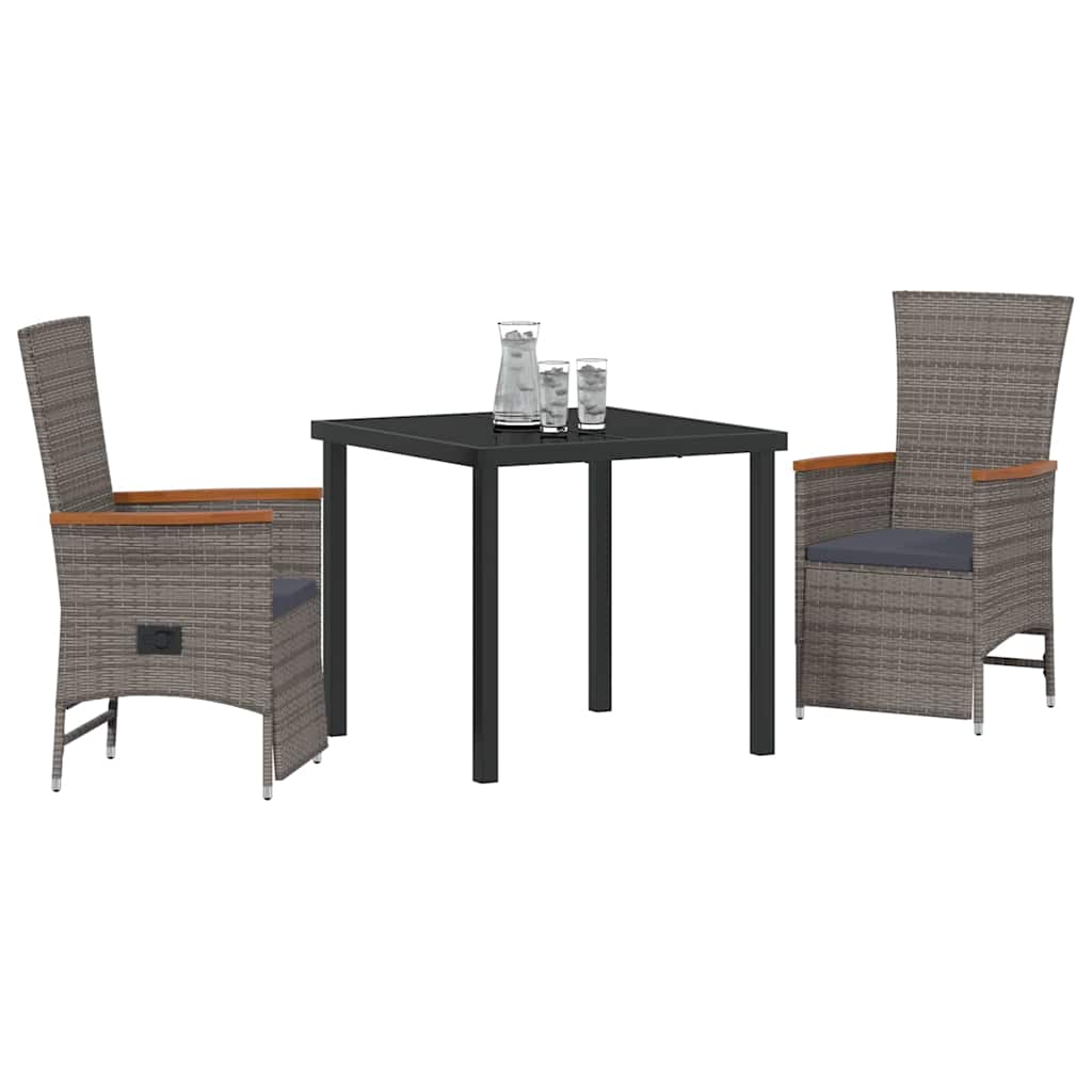 Set da Pranzo per Giardino con cuscino 3 pcs Grigio Poly Rattan - homemem39