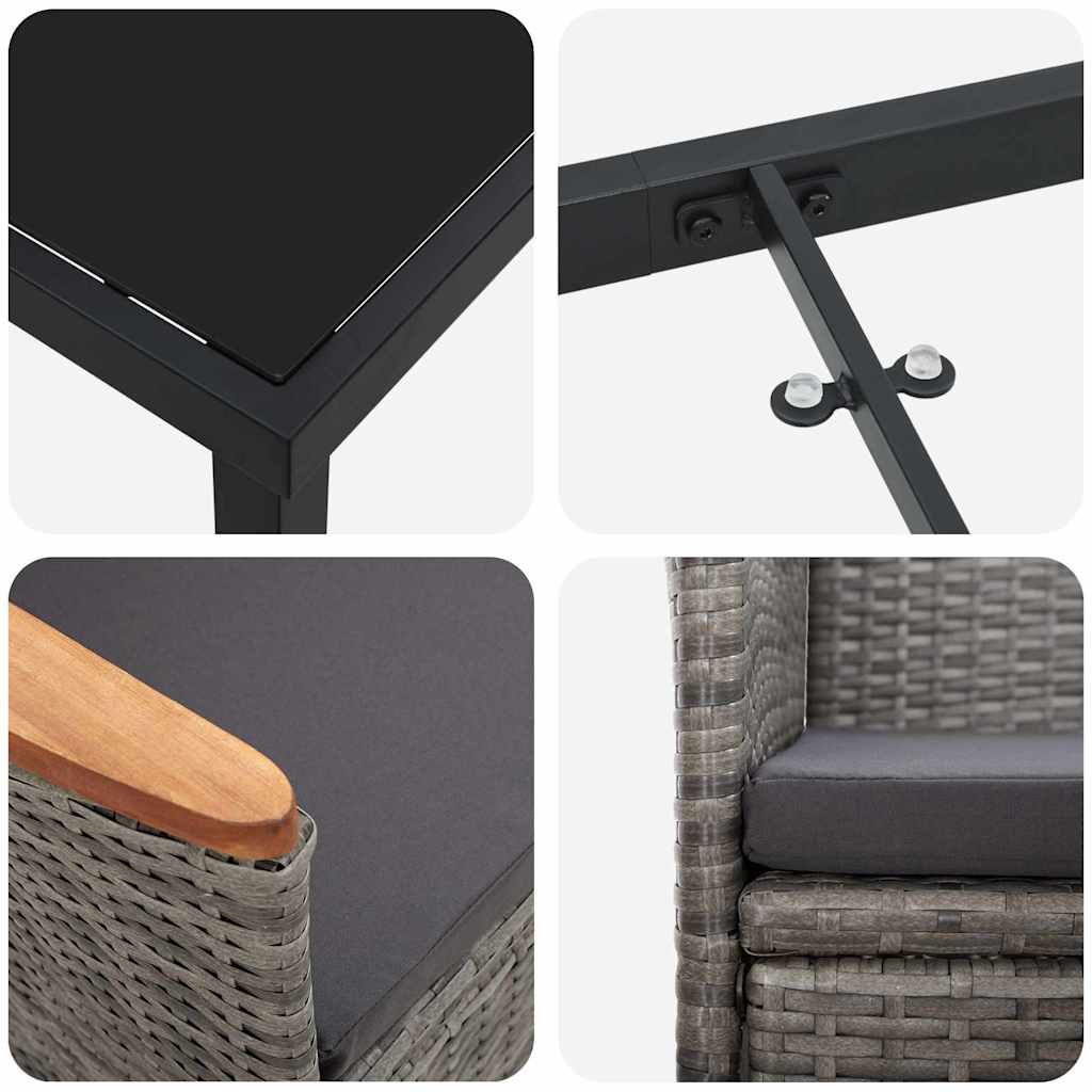 Set da Pranzo per Giardino con cuscino 5 pcs Grigio Poly Rattan - homemem39