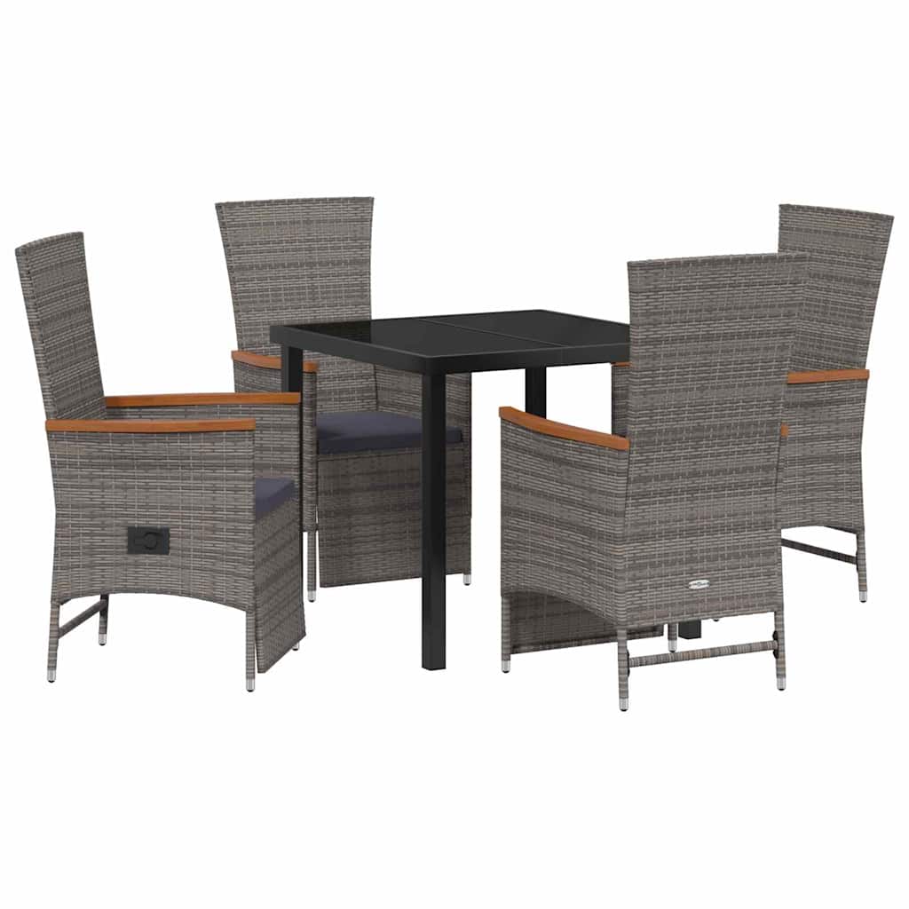Set da Pranzo per Giardino con cuscino 5 pcs Grigio Poly Rattan - homemem39