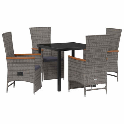 Set da Pranzo per Giardino con cuscino 5 pcs Grigio Poly Rattan - homemem39