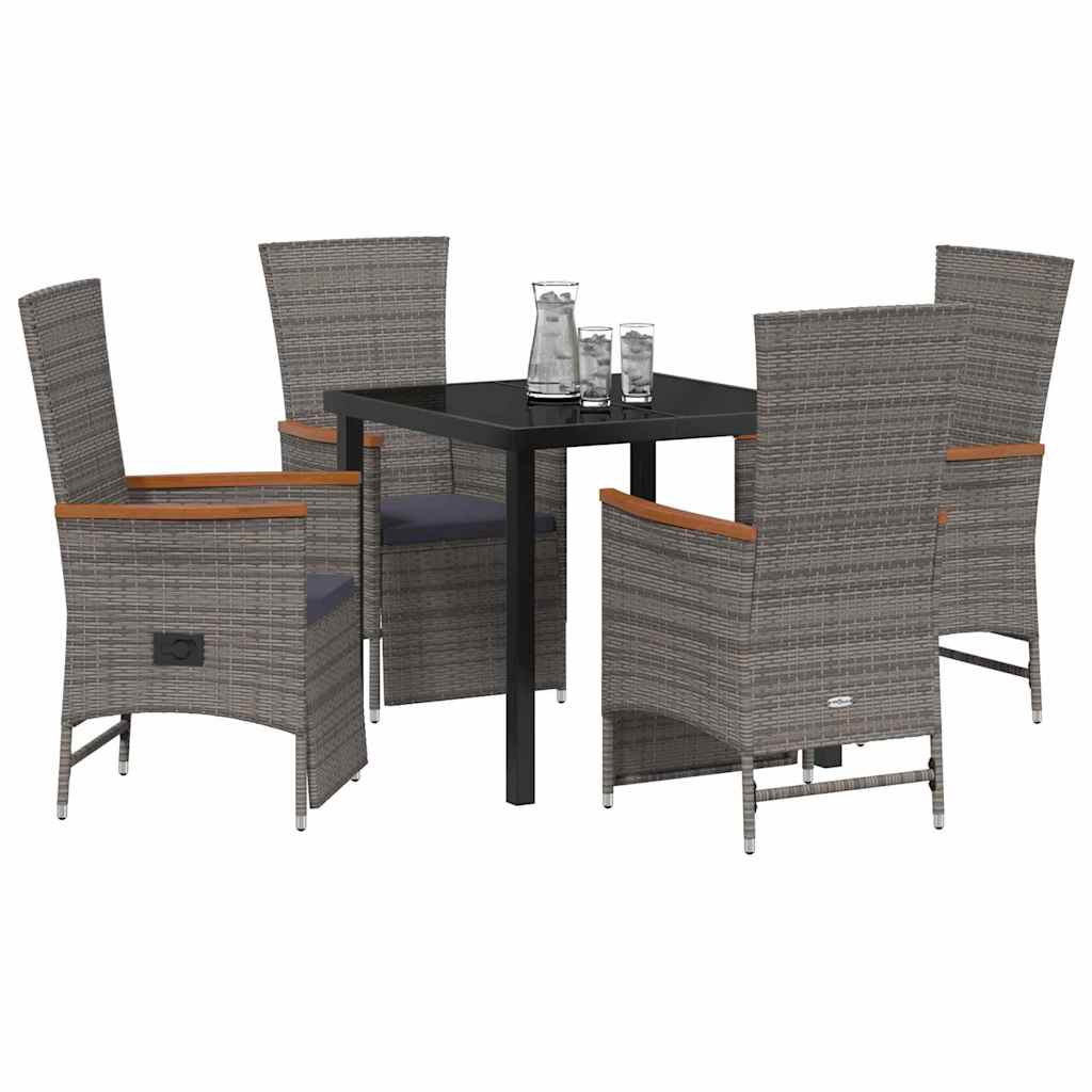 Set da Pranzo per Giardino con cuscino 5 pcs Grigio Poly Rattan - homemem39