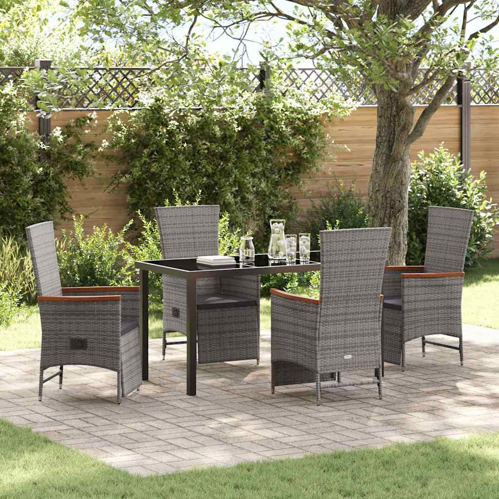 Set da Pranzo per Giardino con cuscino 5 pcs Grigio Poly Rattan - homemem39