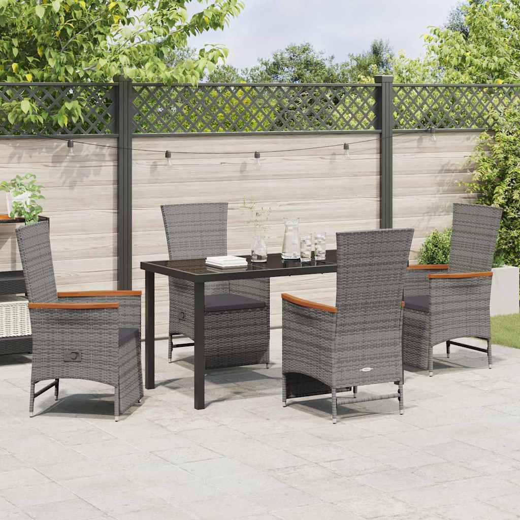 Set da Pranzo per Giardino con cuscino 5 pcs Grigio Poly Rattan - homemem39