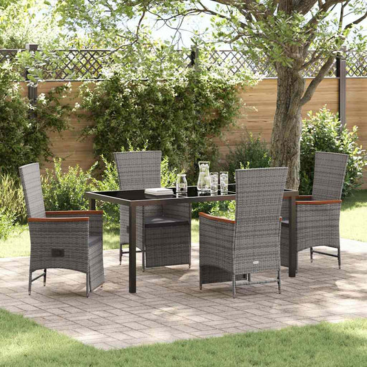 Set da Pranzo per Giardino con cuscino 5 pcs Grigio Poly Rattan - homemem39