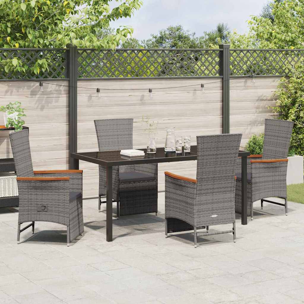 Set da Pranzo per Giardino con cuscino 5 pcs Grigio Poly Rattan - homemem39