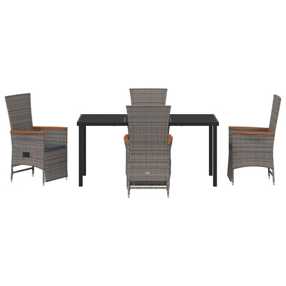 Set da Pranzo per Giardino con cuscino 5 pcs Grigio Poly Rattan - homemem39