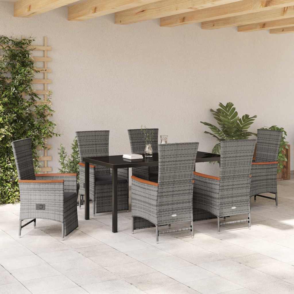Set da Pranzo per Giardino con cuscino 7 pcs Grigio Poly Rattan - homemem39