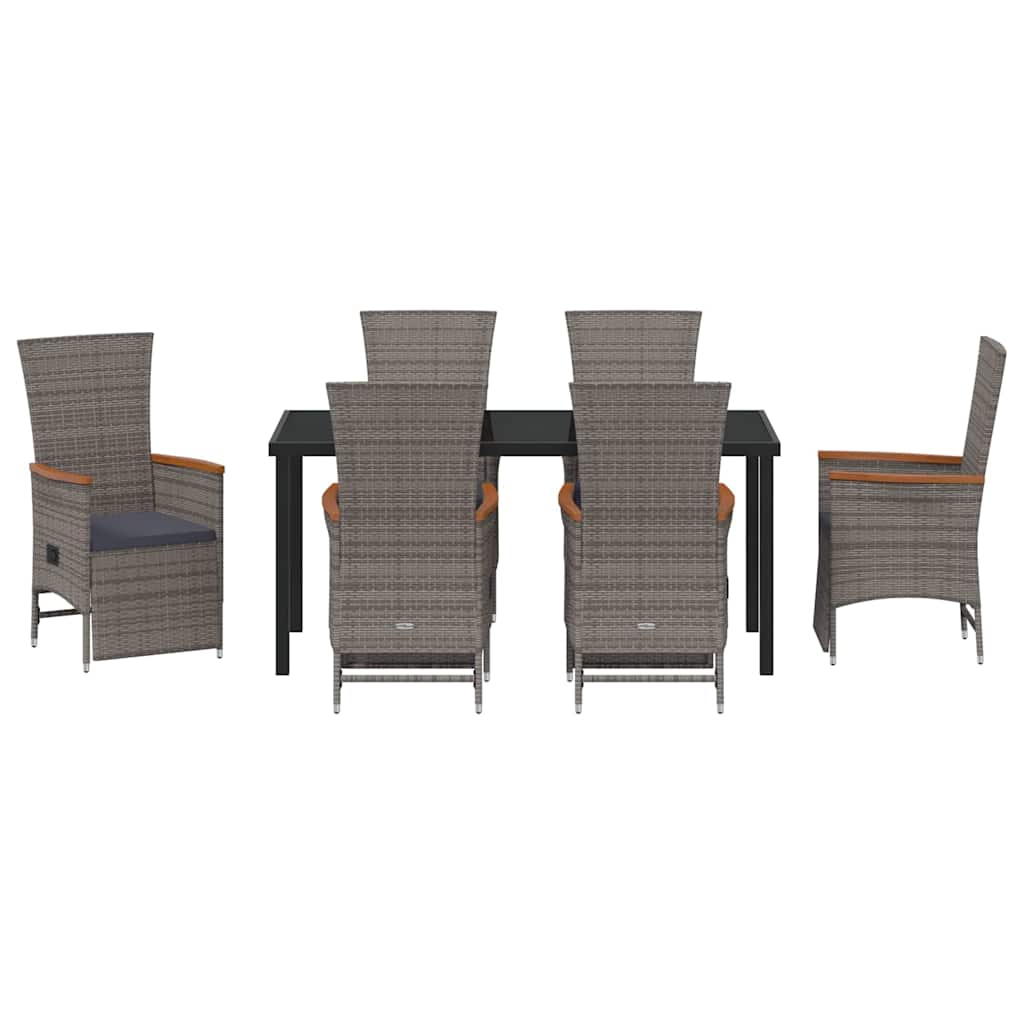 Set da Pranzo per Giardino con cuscino 7 pcs Grigio Poly Rattan - homemem39