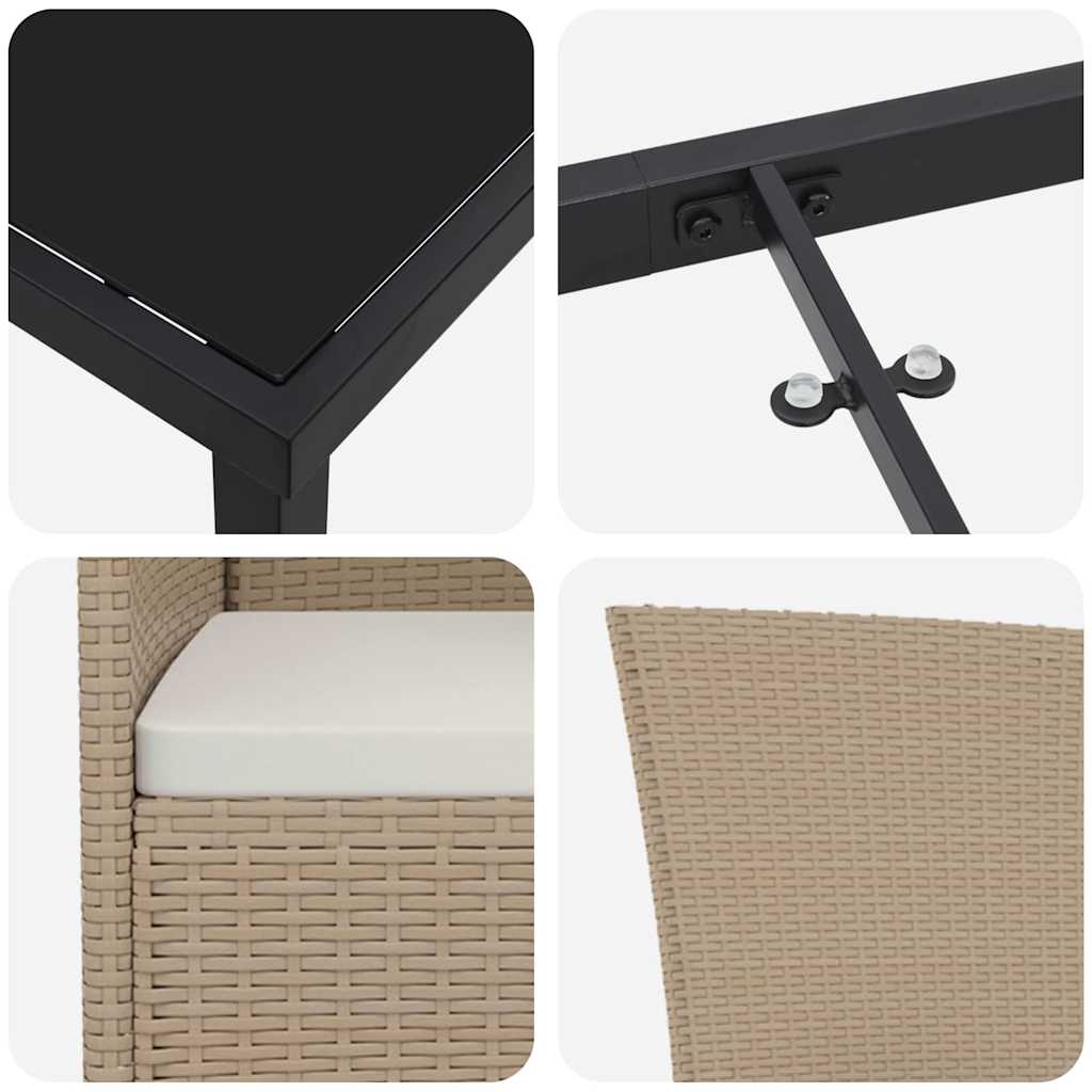 Set da Pranzo per Giardino con cuscino 3 pcs Beige polyrattan | homemem39