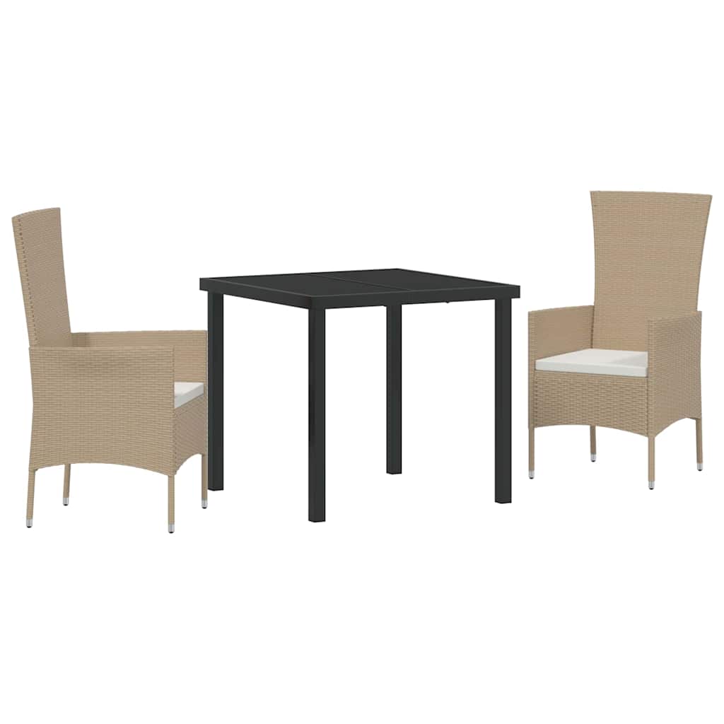 Set da Pranzo per Giardino con cuscino 3 pcs Beige polyrattan | homemem39