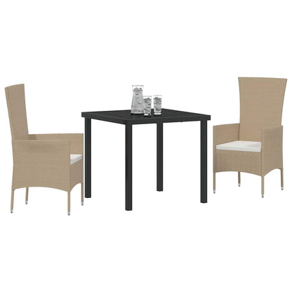 Set da Pranzo per Giardino con cuscino 3 pcs Beige polyrattan | homemem39