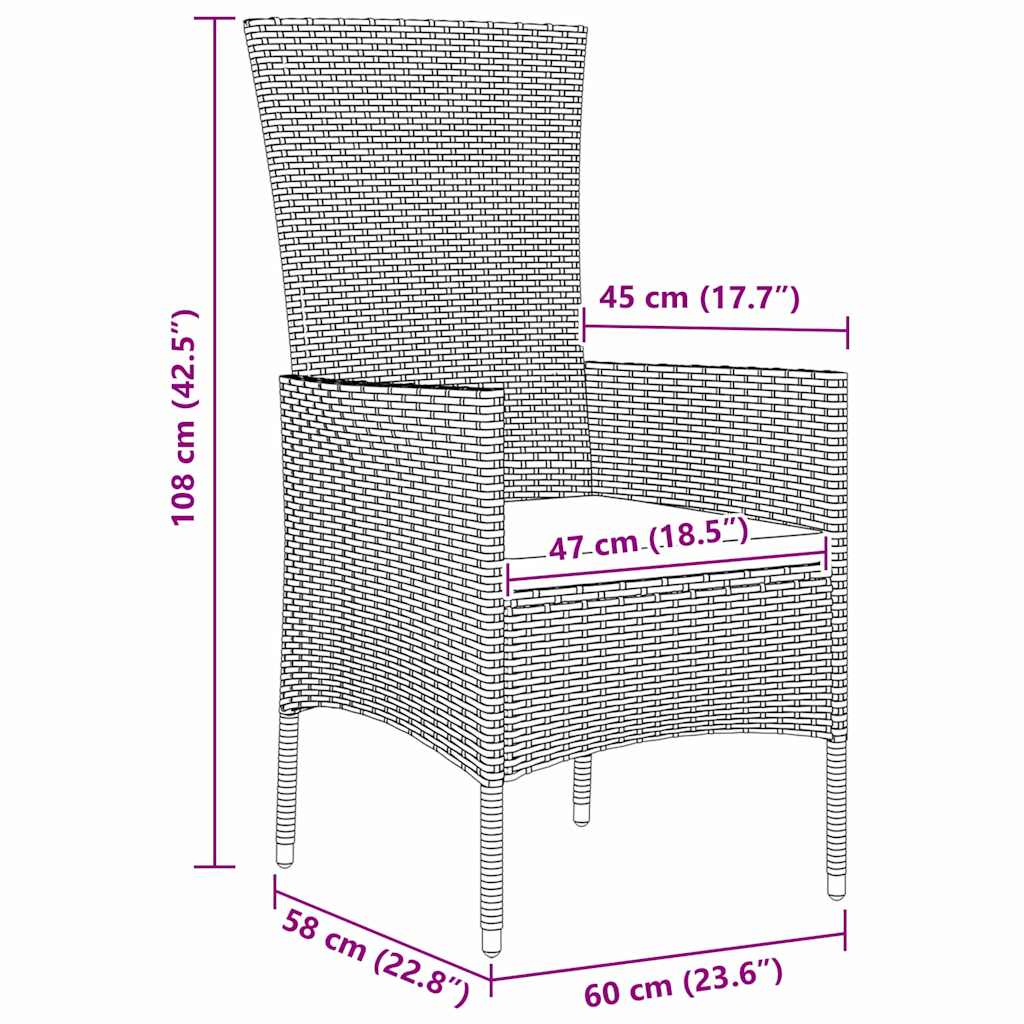 Set da Pranzo per Giardino con cuscino 3 pcs Beige polyrattan | homemem39