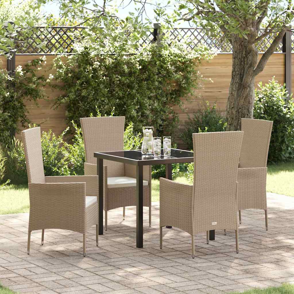 Set da Pranzo per Giardino con cuscino 5 pcs Beige polyrattan | homemem39