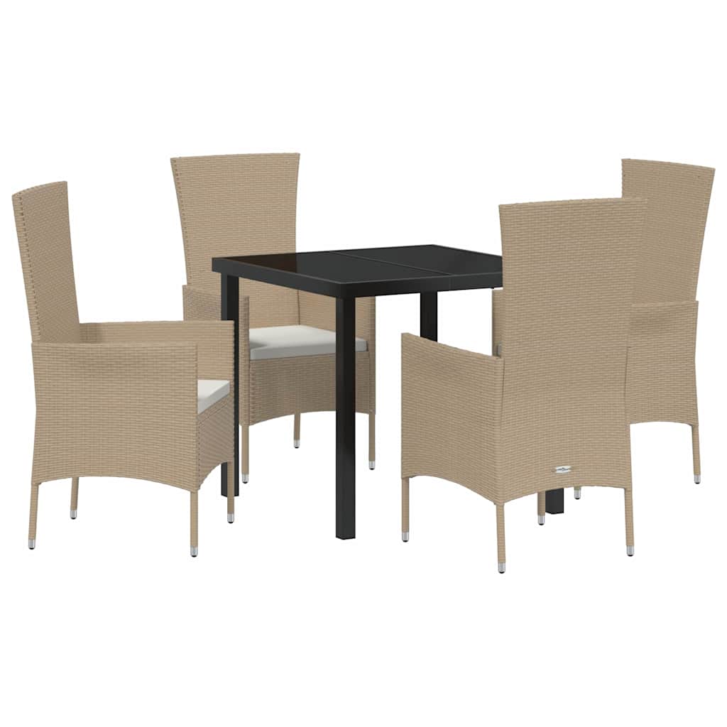 Set da Pranzo per Giardino con cuscino 5 pcs Beige polyrattan | homemem39