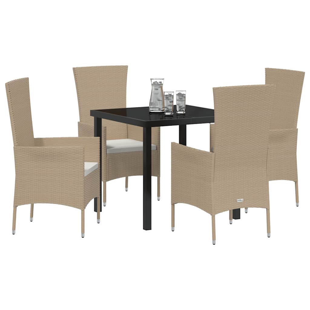 Set da Pranzo per Giardino con cuscino 5 pcs Beige polyrattan | homemem39