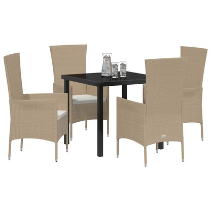 Set da Pranzo per Giardino con cuscino 5 pcs Beige polyrattan | homemem39
