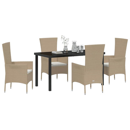 Set da Pranzo per Giardino con cuscino 5 pcs Beige polyrattan - homemem39