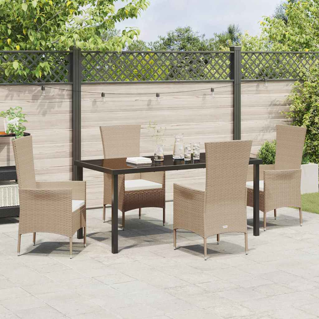 Set da Pranzo per Giardino con cuscino 5 pcs Beige polyrattan - homemem39