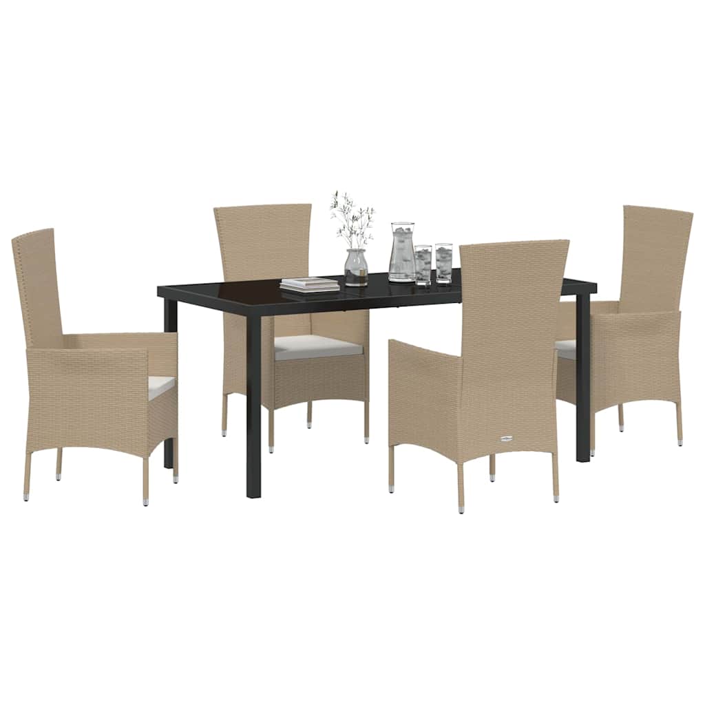 Set da Pranzo per Giardino con cuscino 5 pcs Beige polyrattan - homemem39