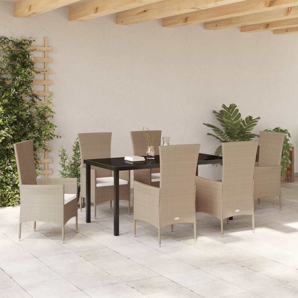 Set da Pranzo per Giardino con cuscino 7 pcs Beige polyrattan - homemem39