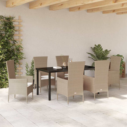 Set da Pranzo per Giardino con cuscino 7 pcs Beige polyrattan - homemem39