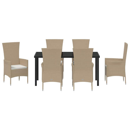 Set da Pranzo per Giardino con cuscino 7 pcs Beige polyrattan - homemem39