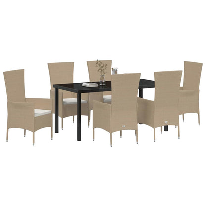 Set da Pranzo per Giardino con cuscino 7 pcs Beige polyrattan | homemem39