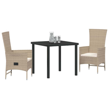 Set da Pranzo per Giardino con cuscino 3 pcs Beige polyrattan - homemem39