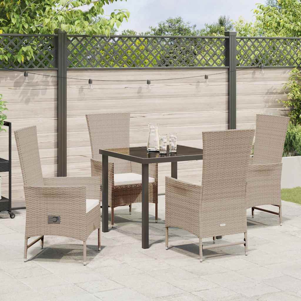 Set da Pranzo per Giardino con cuscino 5 pcs Beige polyrattan - homemem39