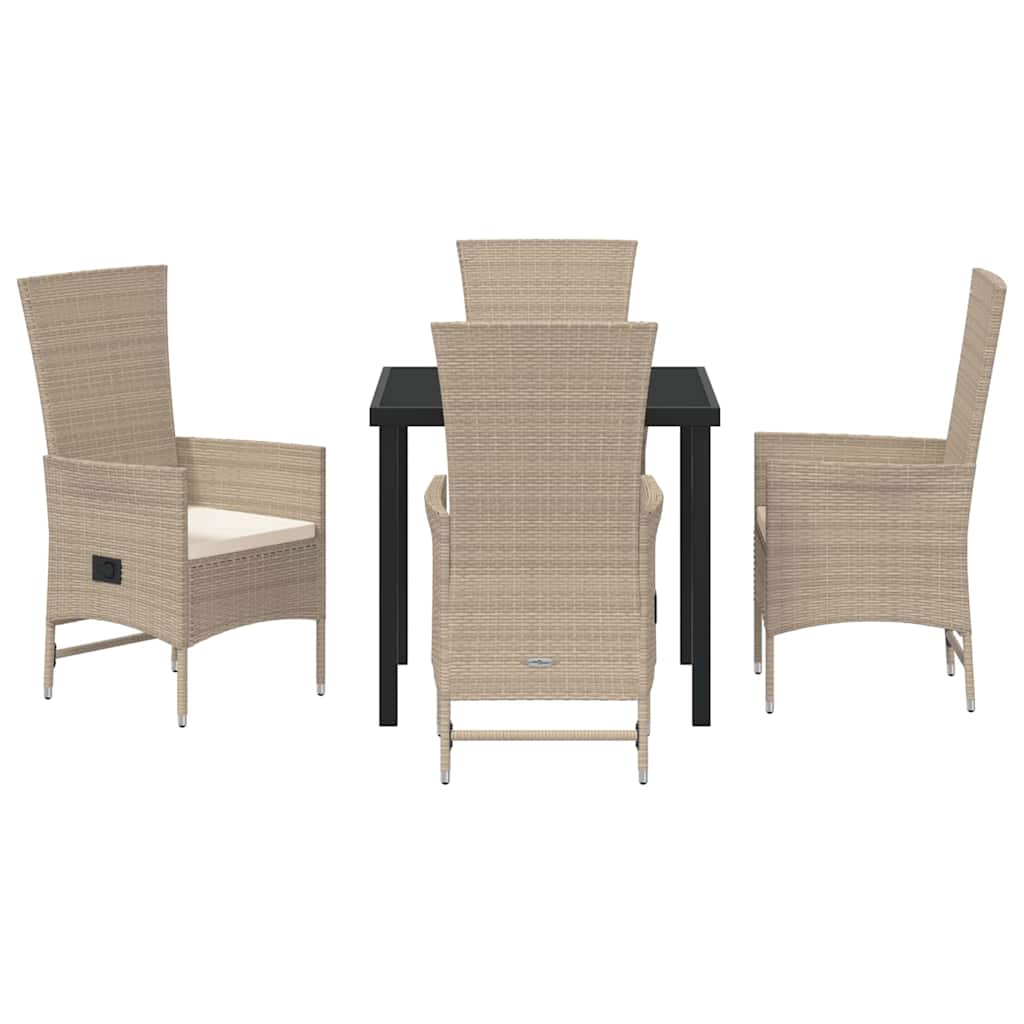 Set da Pranzo per Giardino con cuscino 5 pcs Beige polyrattan - homemem39