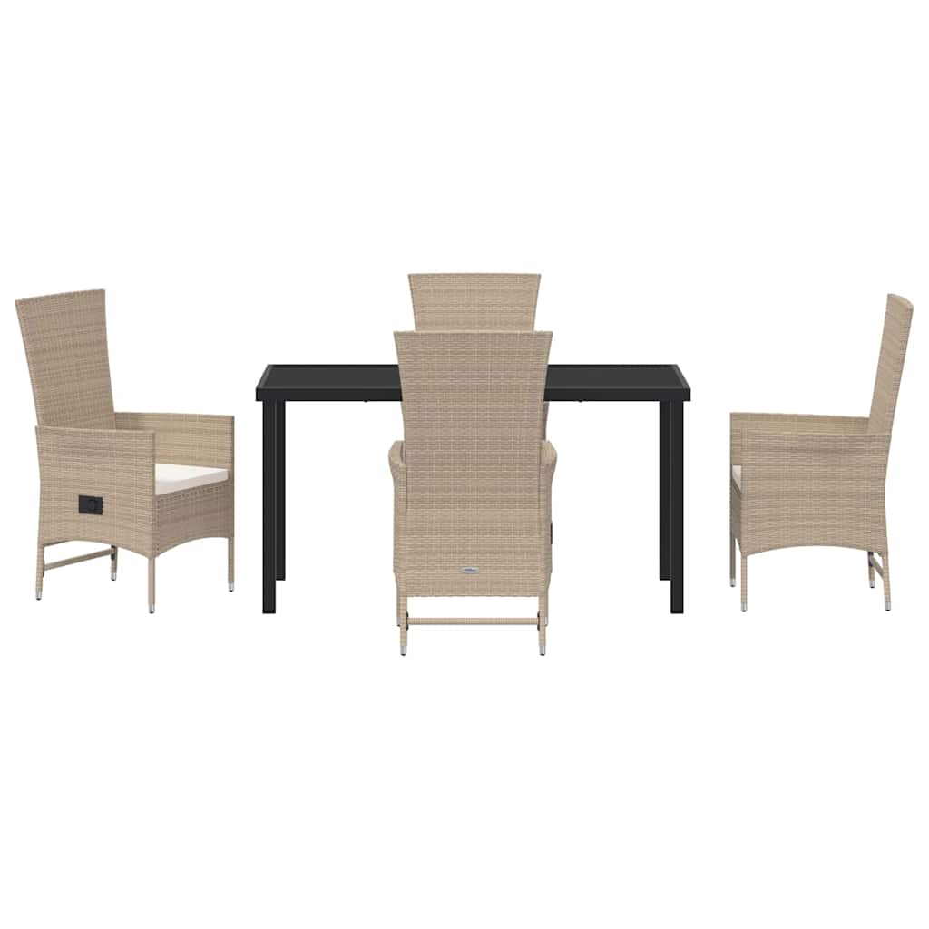 Set da Pranzo per Giardino con cuscino 5 pcs Beige polyrattan - homemem39